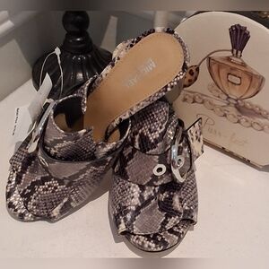 Michael Michael Kors Black/Grey/Ivory Snake Print Open Toe Heels Sz 6M Like New